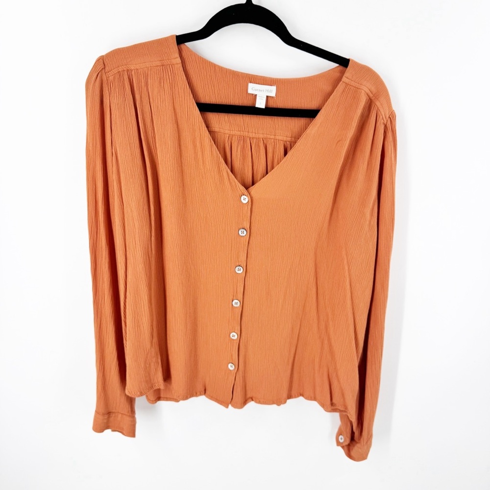 ✅ Garnet Hill Terracotta V-Neck Blouse SIZE LARGE